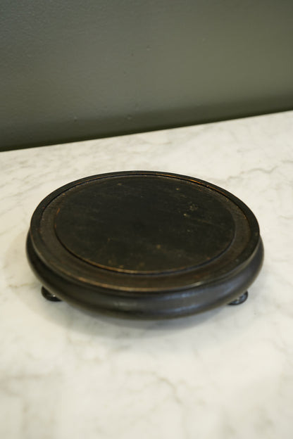 Antique French Ebonized Wood Display Riser Footed Stand, Small Round