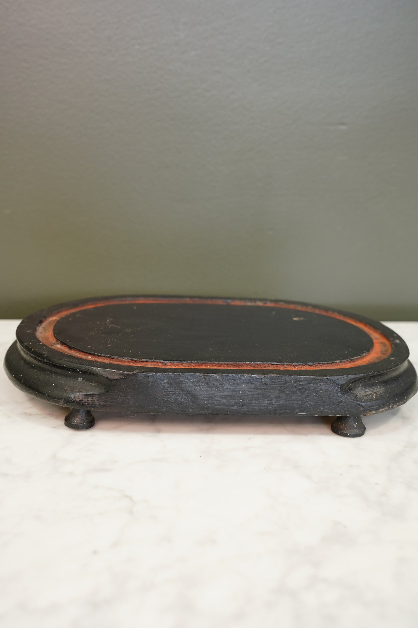 Antique Ebonized Oval Plinth Display Stand Base