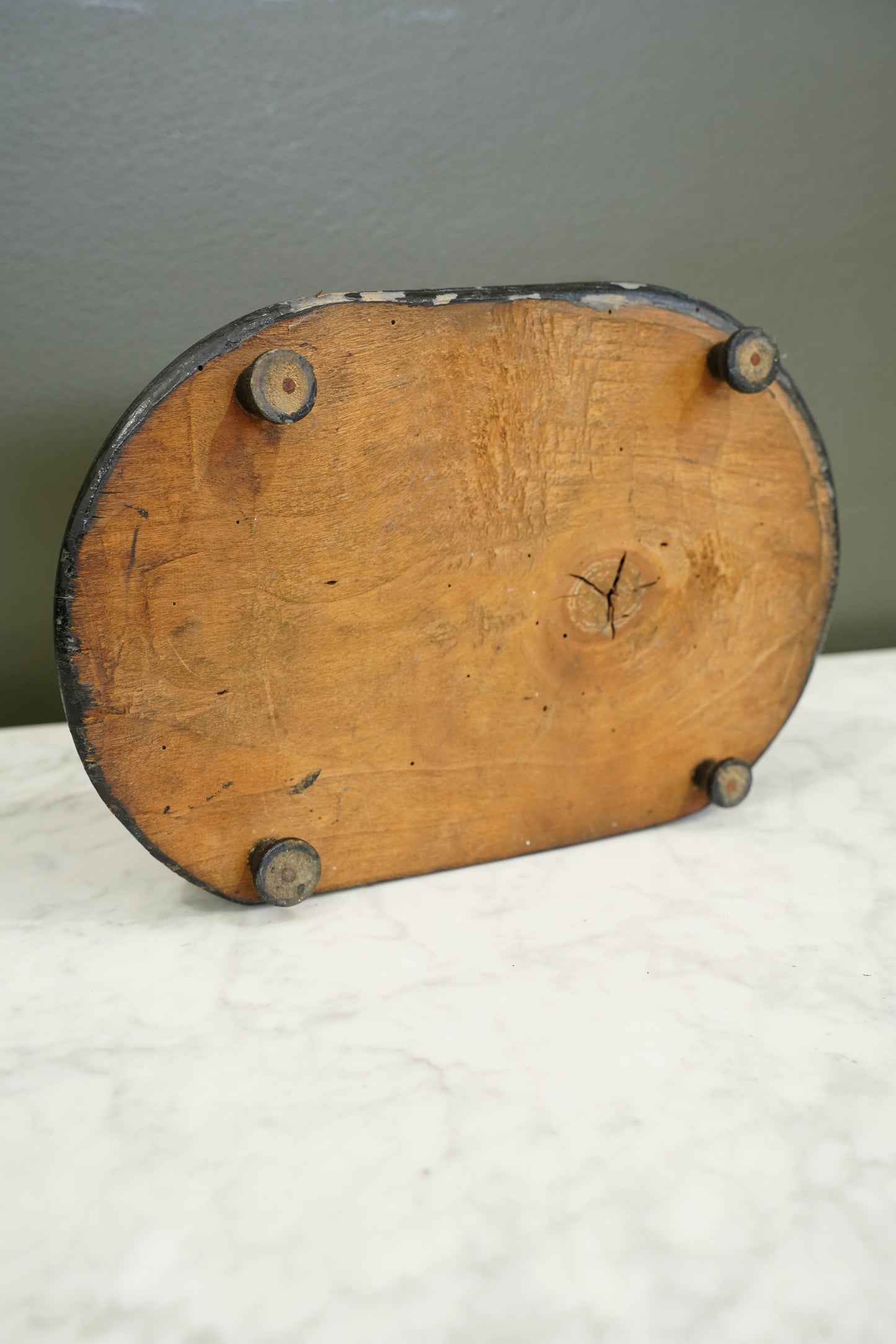 Antique Ebonized Oval Plinth Display Stand Base