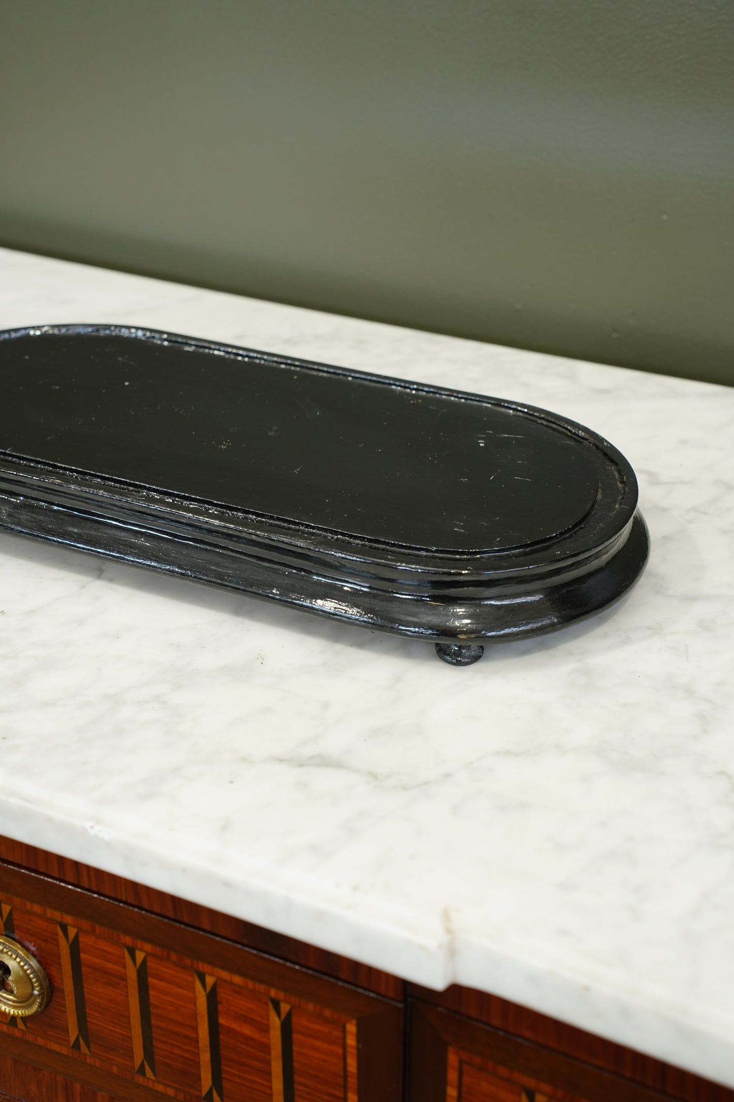 Antique Ebonized Oval Plinth Display Stand Base