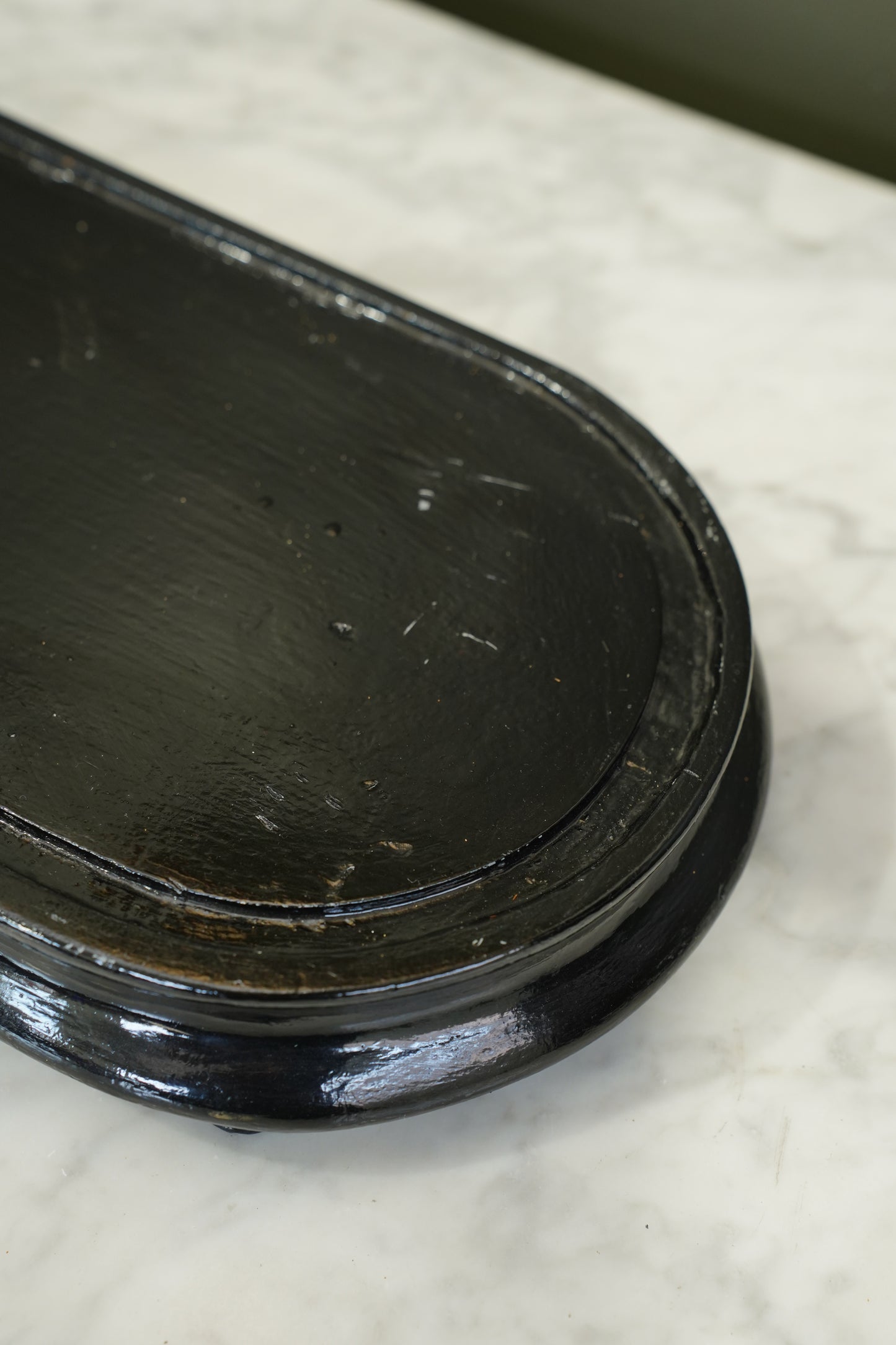 Antique Ebonized Oval Plinth Display Stand Base