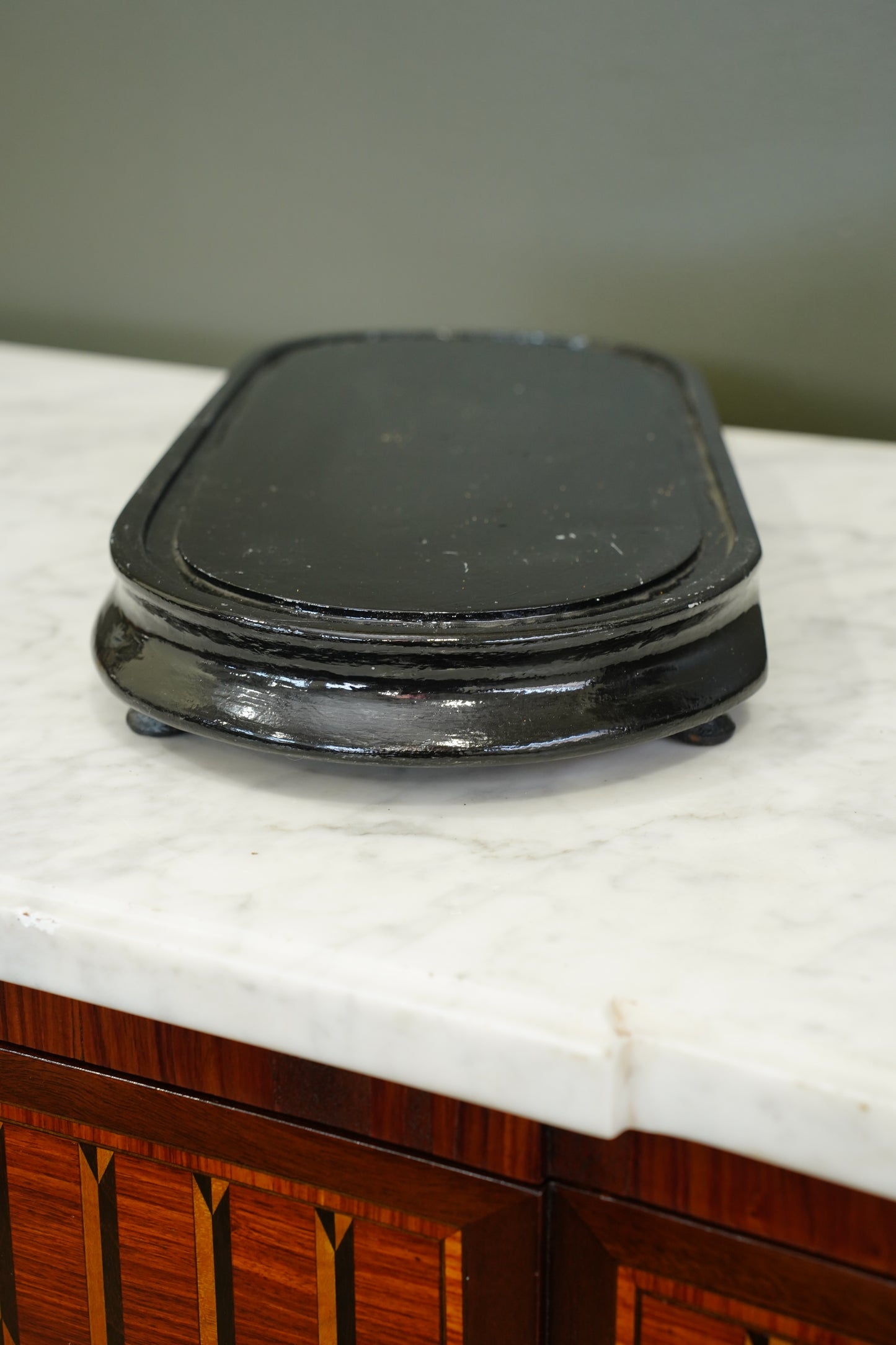 Antique Ebonized Oval Plinth Display Stand Base