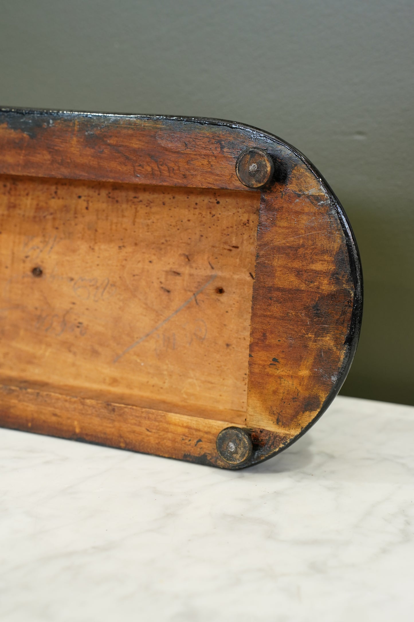 Antique Ebonized Oval Plinth Display Stand Base