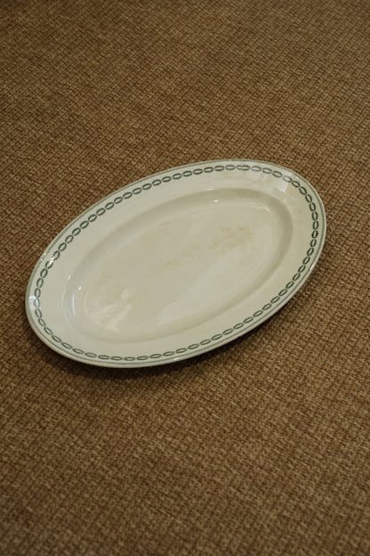 Antique French Serving Platter, Green Laurel Border, Circa 1900