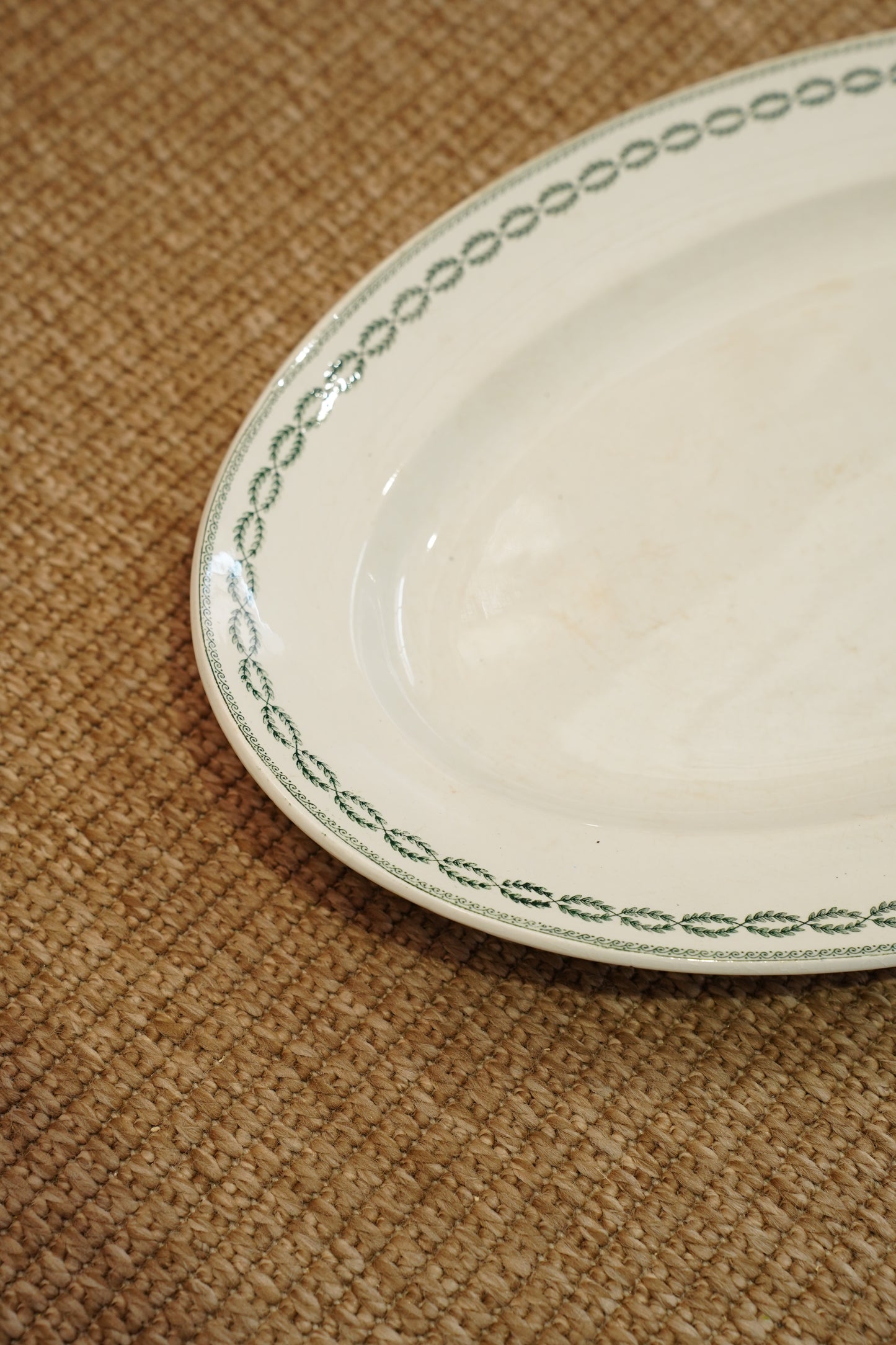 Antique French Serving Platter, Green Laurel Border, Circa 1900