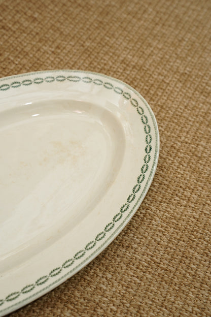 Antique French Serving Platter, Green Laurel Border, Circa 1900