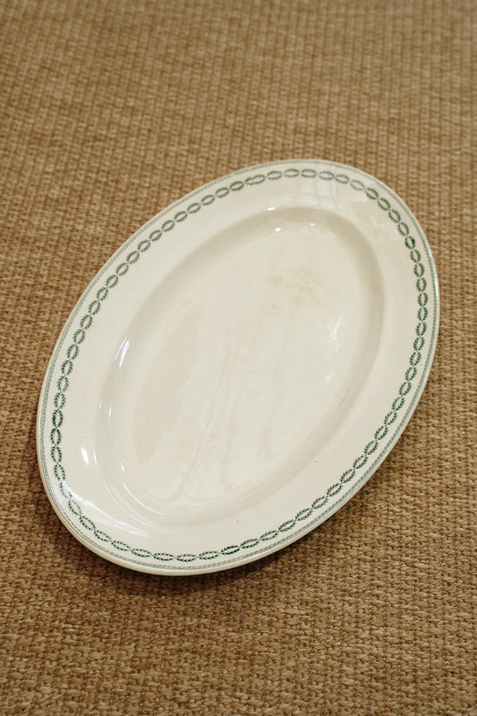 Antique French Serving Platter, Green Laurel Border, Circa 1900