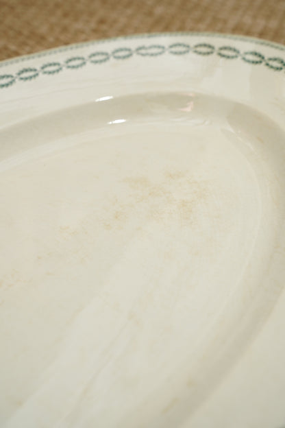 Antique French Serving Platter, Green Laurel Border, Circa 1900