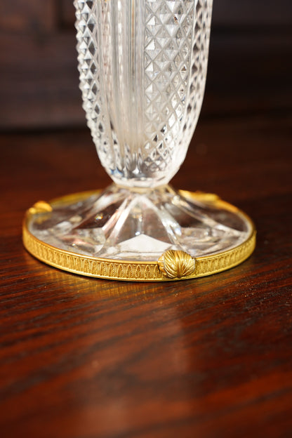 Vintage French Pressed Crystal Bud Vase with Gilt Brass Foot