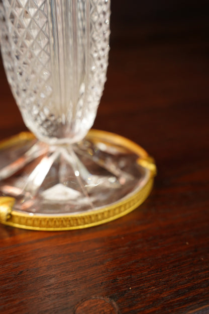 Vintage French Pressed Crystal Bud Vase with Gilt Brass Foot