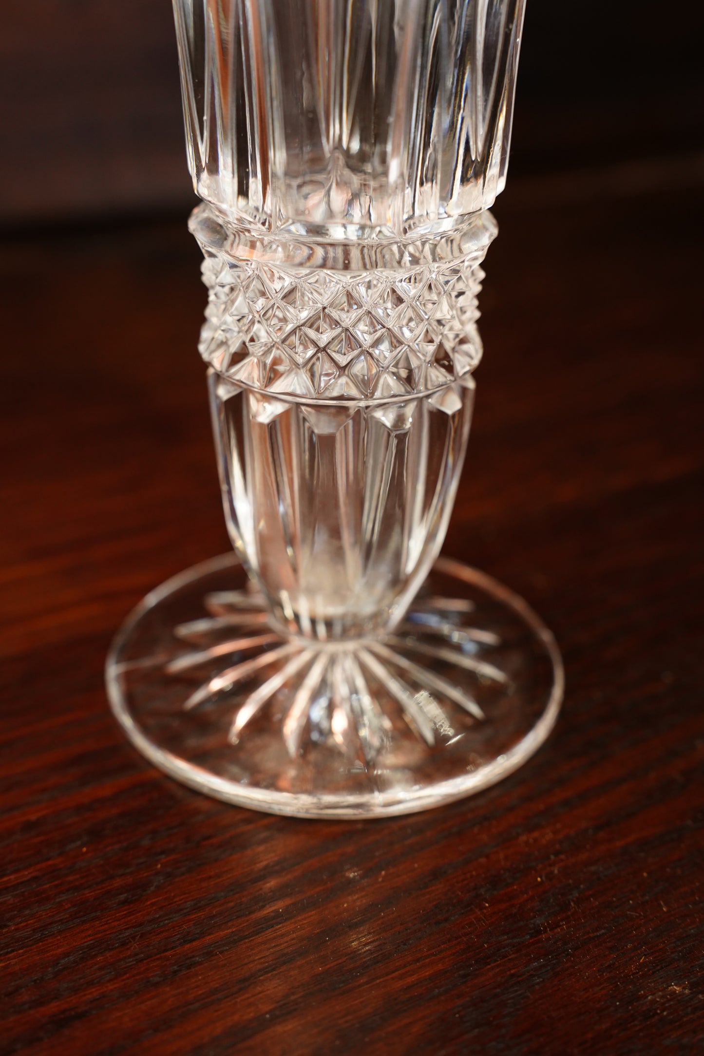 Vintage Cut Glass Bud Vase with Gilt Brass Rim
