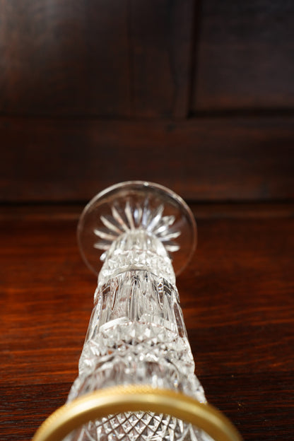 Vintage Cut Glass Bud Vase with Gilt Brass Rim