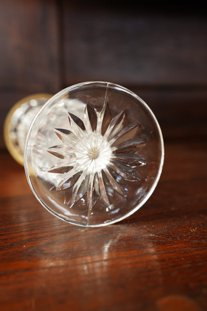 Vintage Cut Glass Bud Vase with Gilt Brass Rim