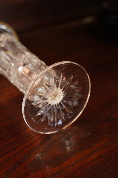 Vintage Cut Glass Bud Vase with Gilt Brass Rim