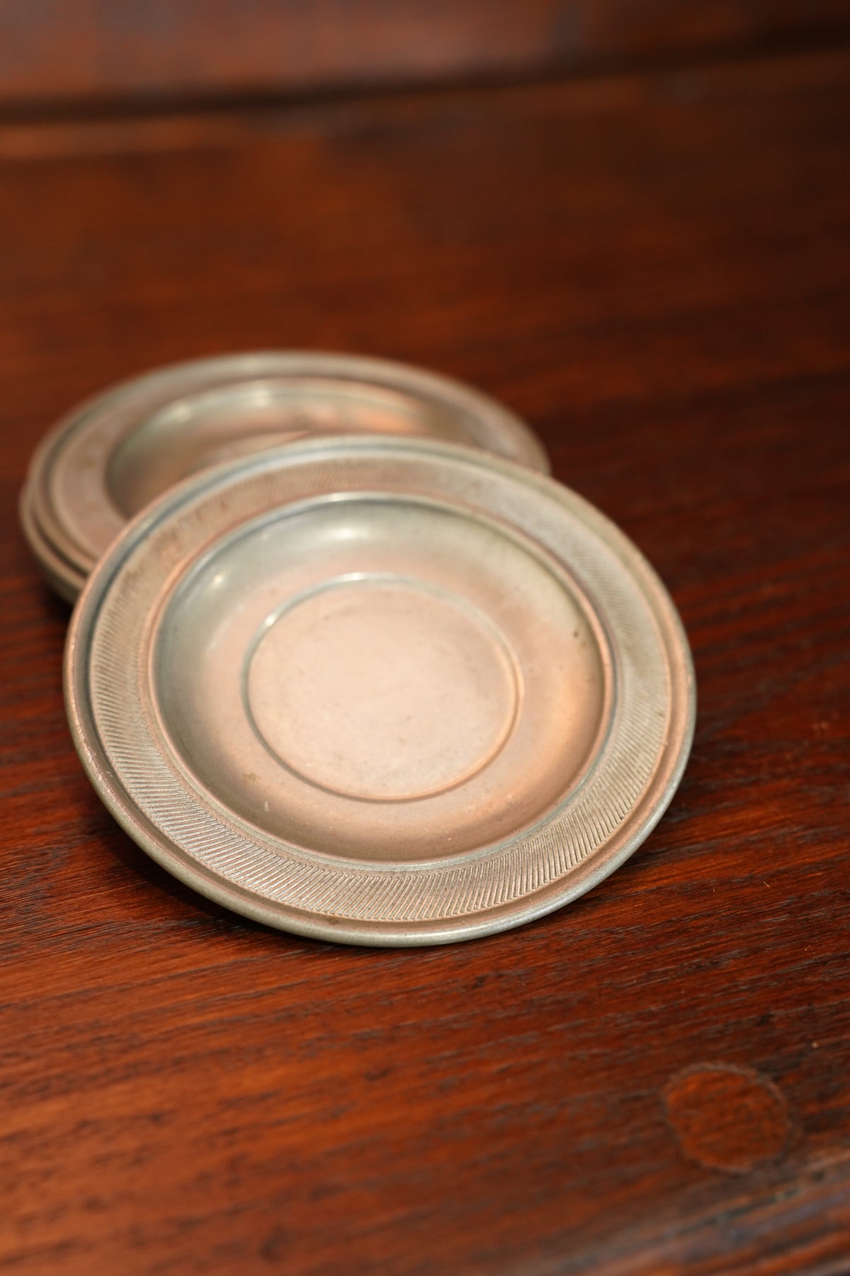 Vintage Pewter Trinket Dish with Reeded Rim