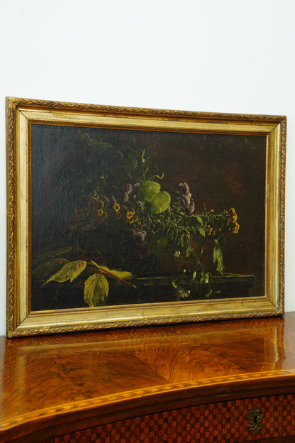 Antique Dutch Style Floral Still Life Oil Painting, Circa 1880
