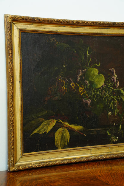 Antique Dutch Style Floral Still Life Oil Painting, Circa 1880