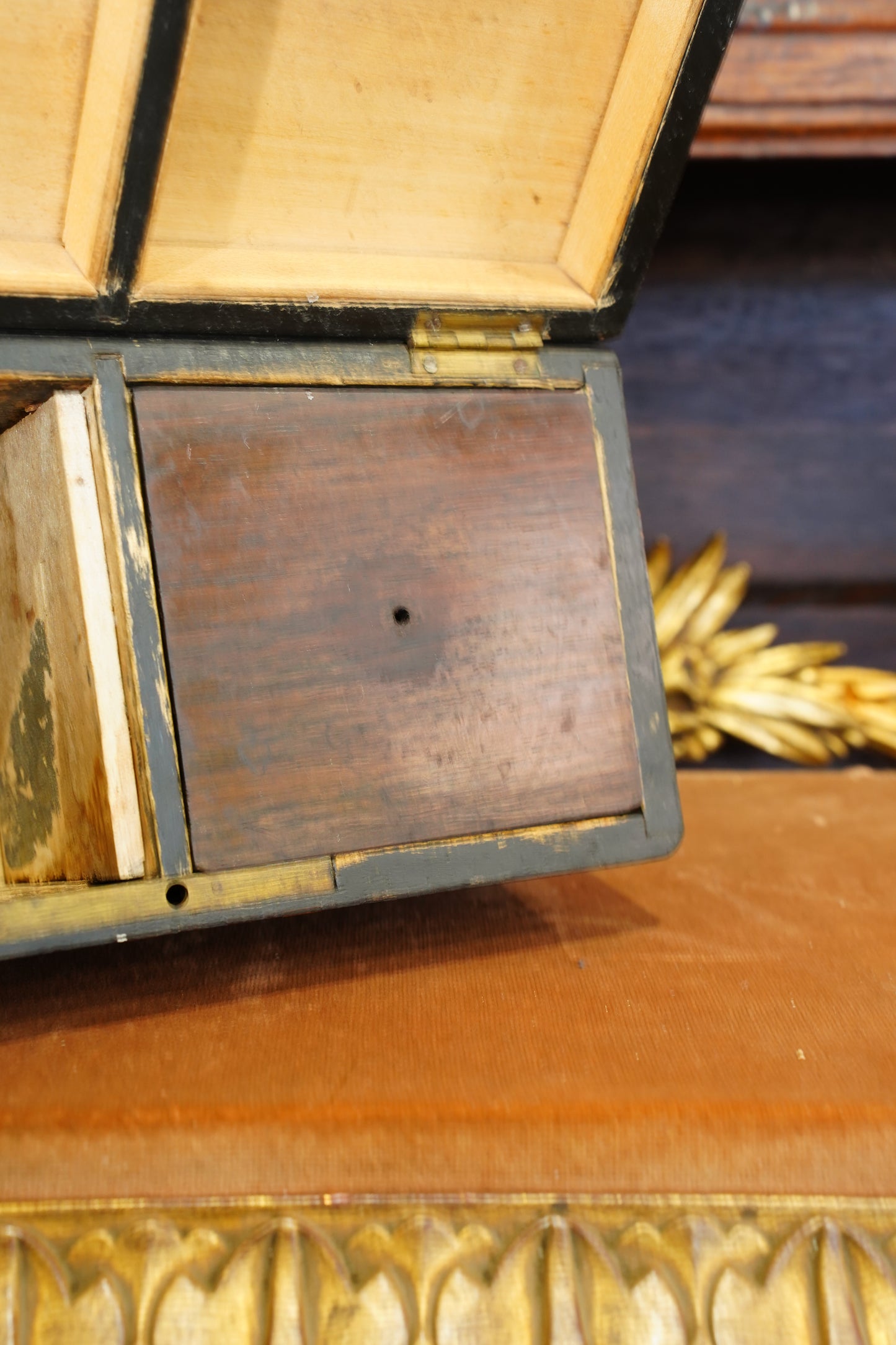 Antique Inlaid Wood Tea Caddy with Basket Weave Pattern, Circa 1880