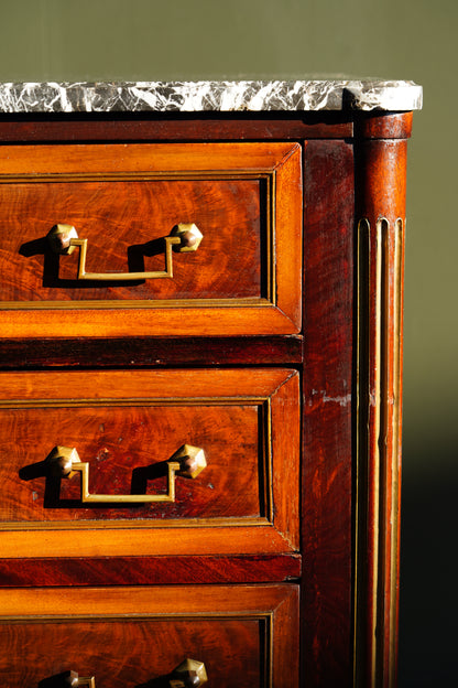 Antique French Louis XVI Mahogany Marble Top Commode