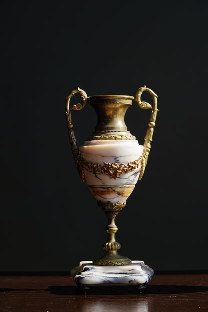 Antique French Marble and Brass Urns, Pair, Circa 1900