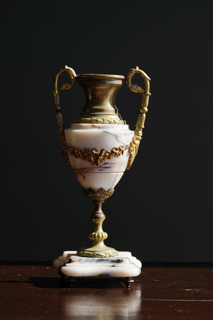 Antique French Marble and Brass Urns, Pair, Circa 1900