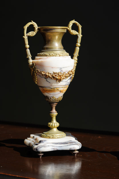 Antique French Marble and Brass Urns, Pair, Circa 1900