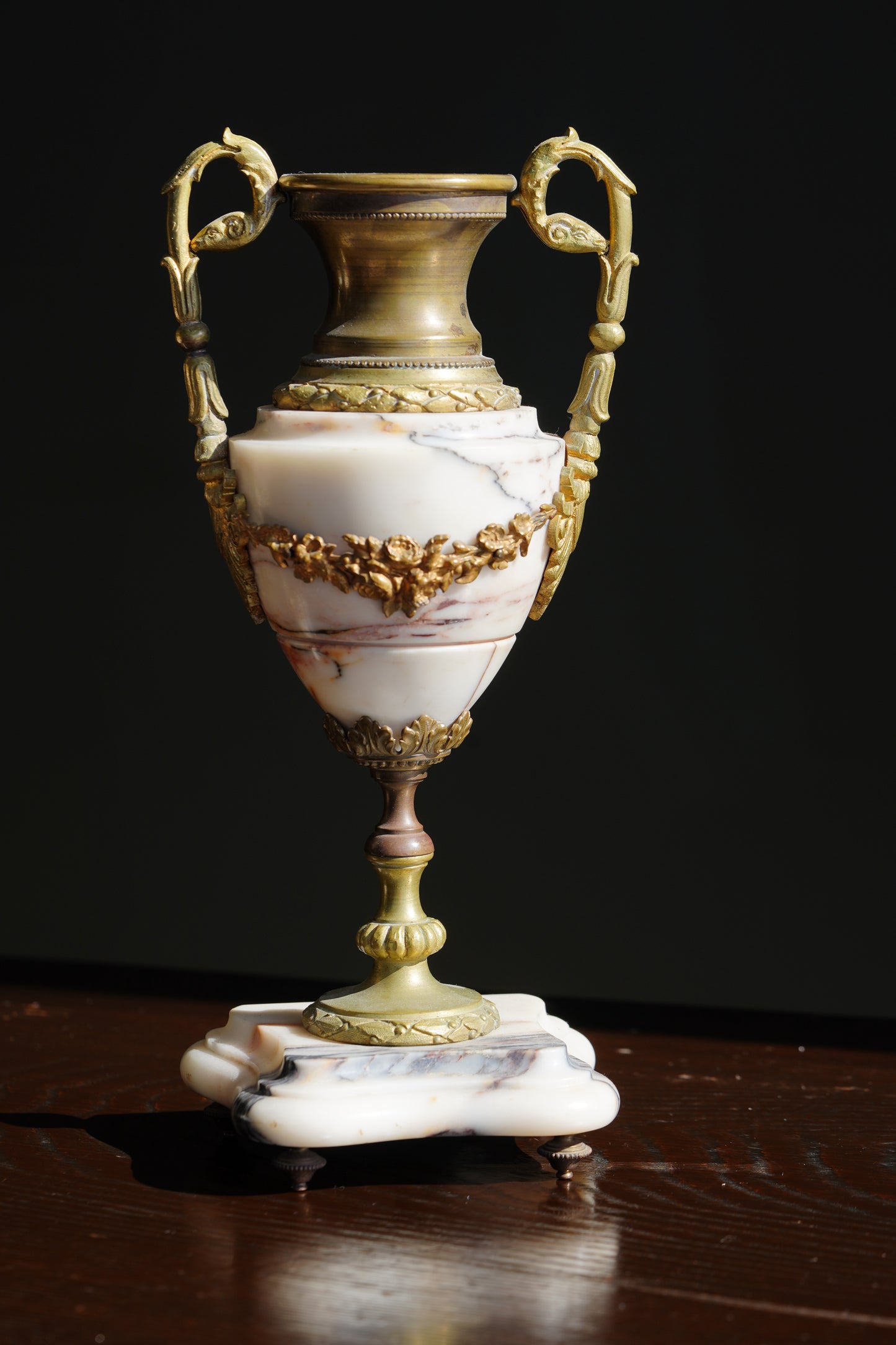 Antique French Marble and Brass Urns, Pair, Circa 1900
