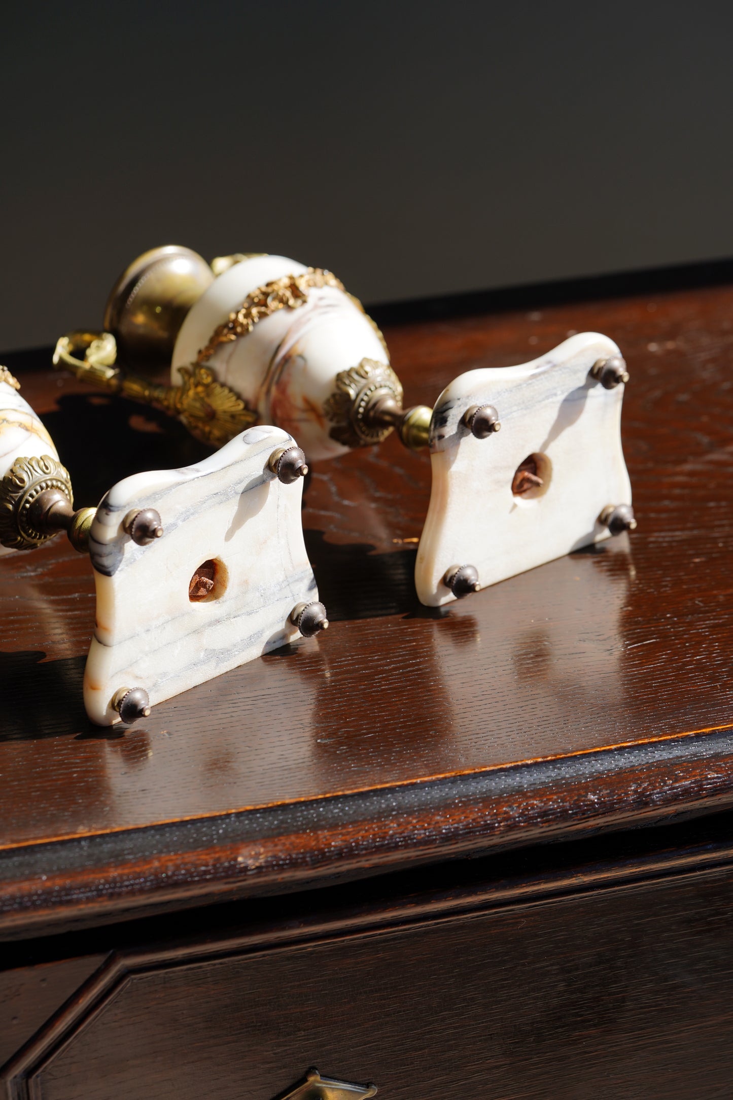 Antique French Marble and Brass Urns, Pair, Circa 1900