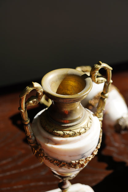 Antique French Marble and Brass Urns, Pair, Circa 1900