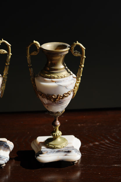 Antique French Marble and Brass Urns, Pair, Circa 1900