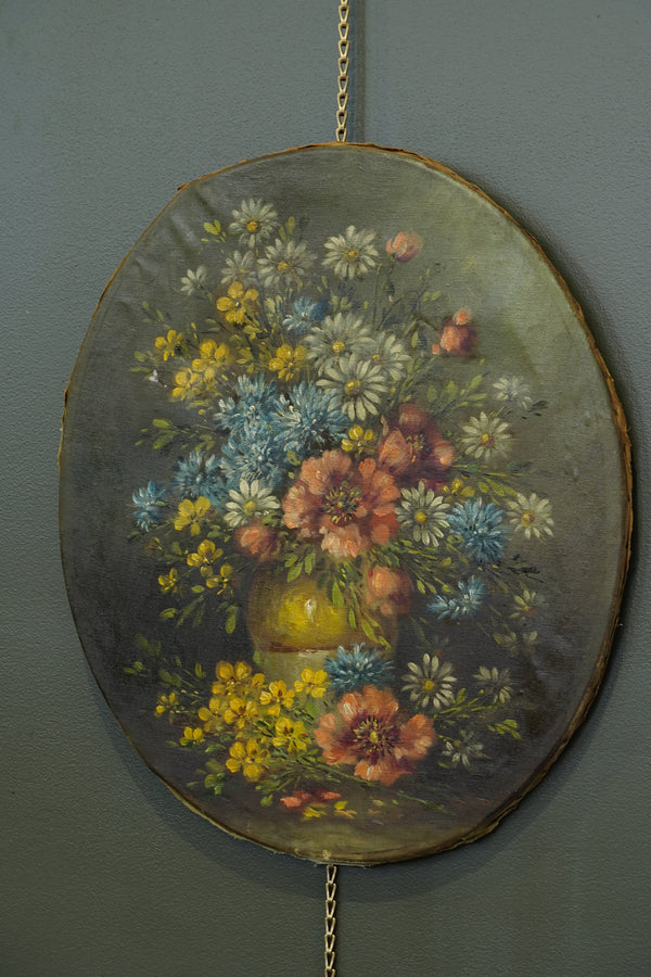 Antique European Oval Floral Oil Painting secondary view