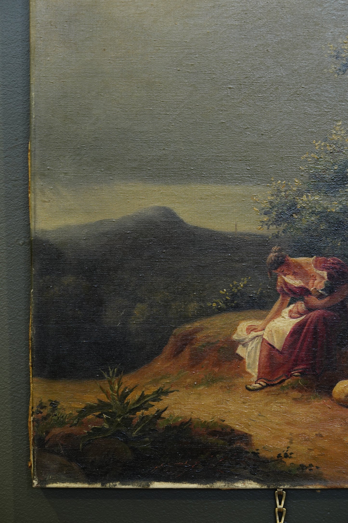 Antique Italian Mother and Child Oil Painting, Unframed, Circa 1900