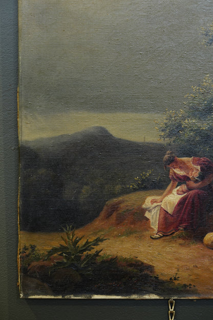 Antique Italian Mother and Child Oil Painting, Unframed, Circa 1900