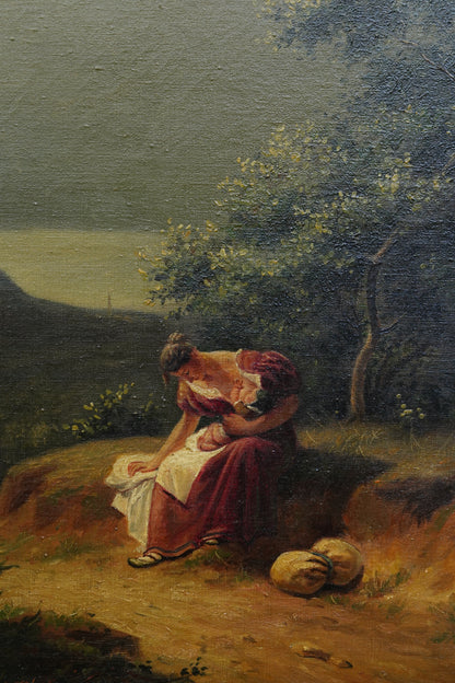Antique Italian Mother and Child Oil Painting, Unframed, Circa 1900