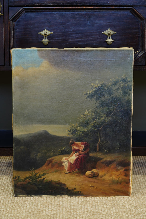 Antique Italian Mother and Child Oil Painting, Unframed secondary view