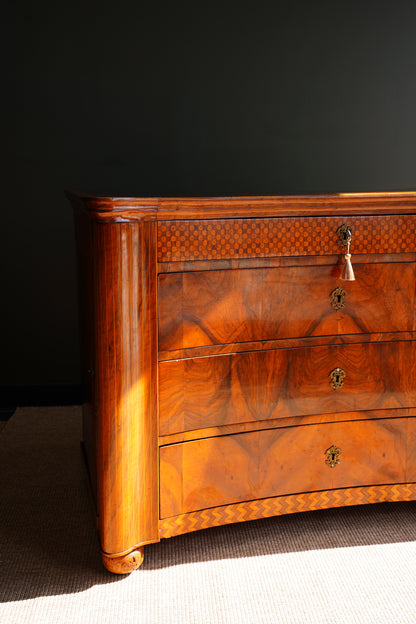 Antique Walnut Parquetry Commode with Side Cabinets