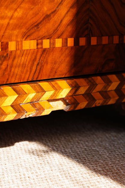 Antique Walnut Parquetry Commode with Side Cabinets