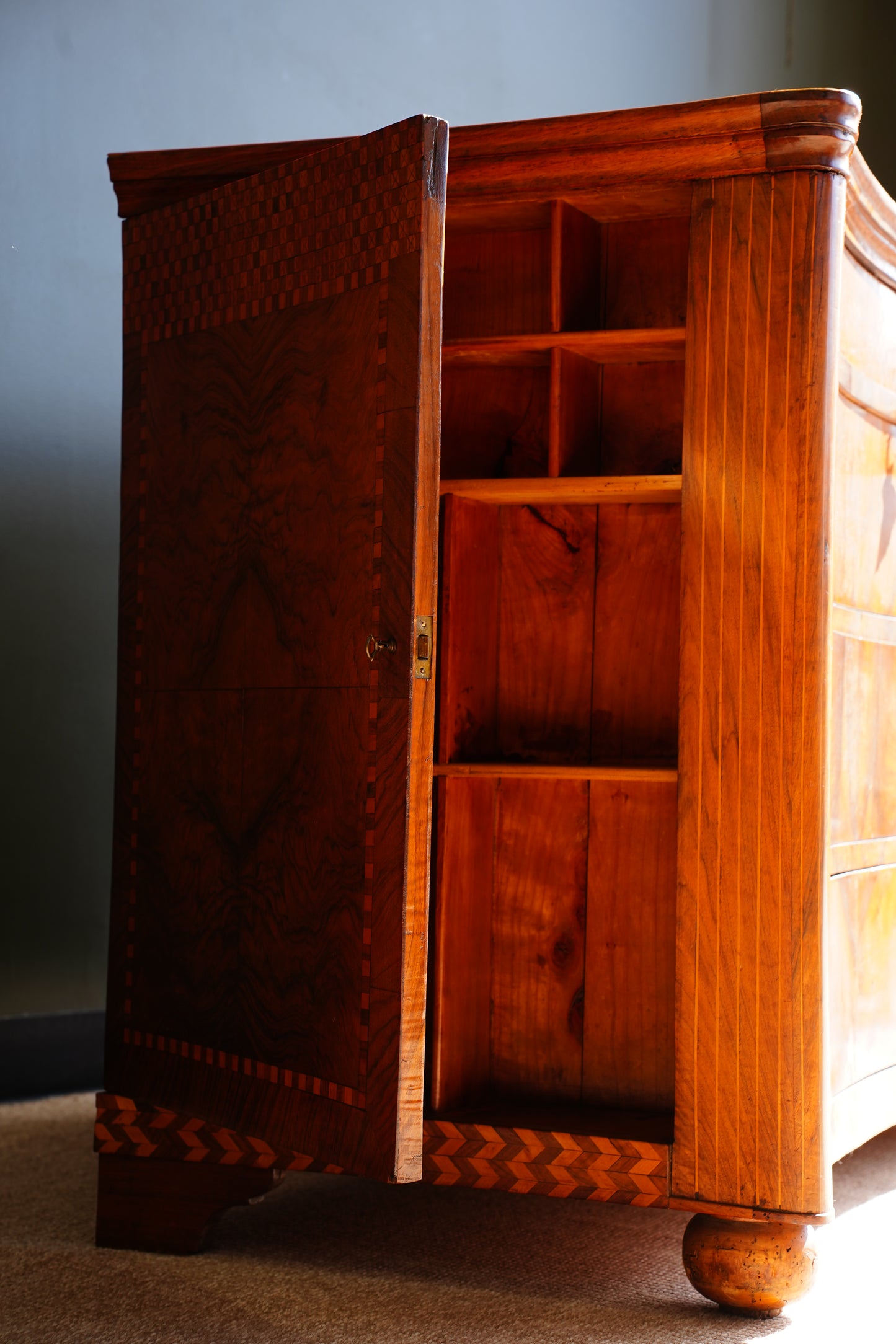 Antique Walnut Parquetry Commode with Side Cabinets