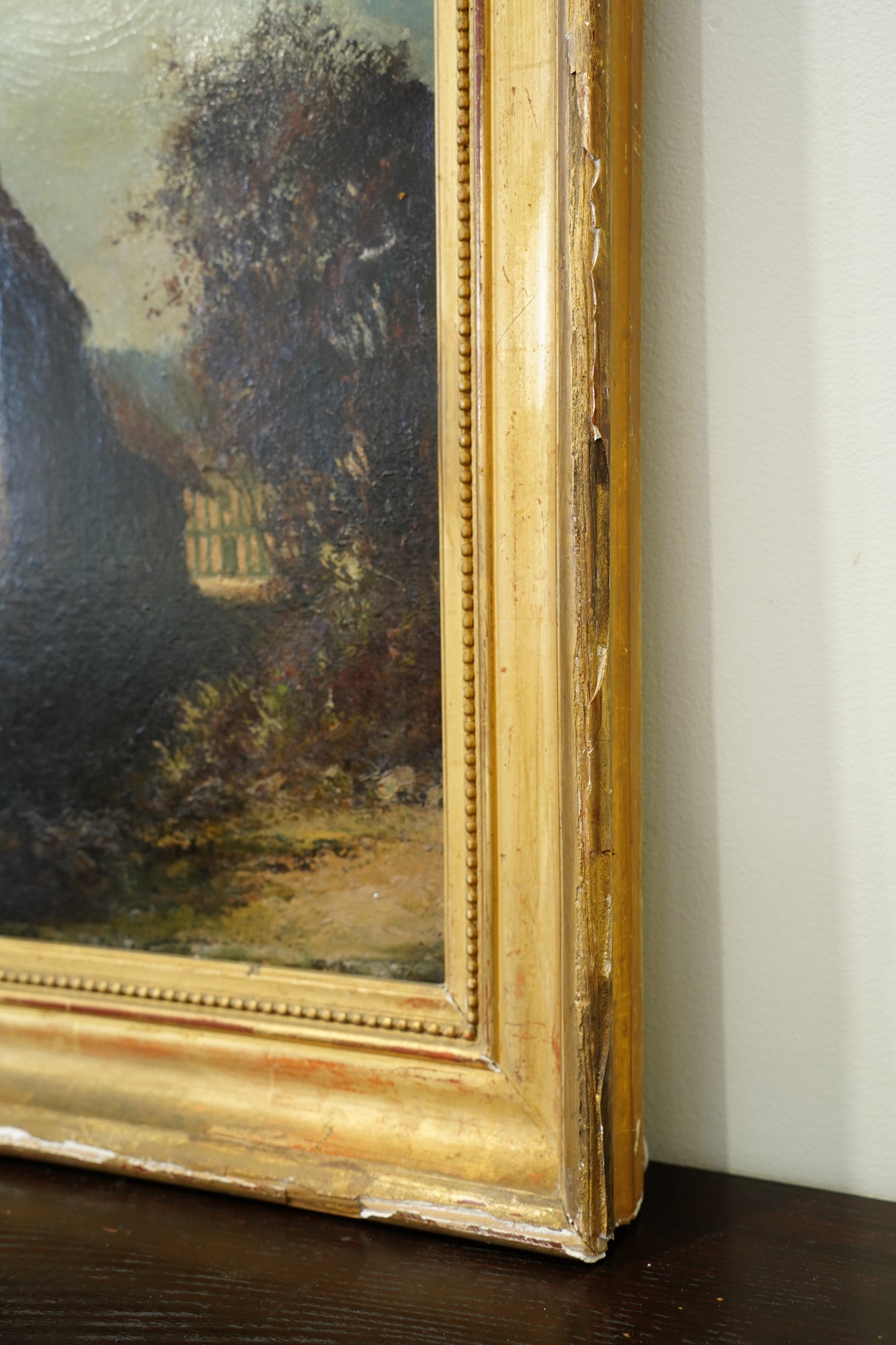 Antique European Oil Painting Cottage Landscape, Normandy Style