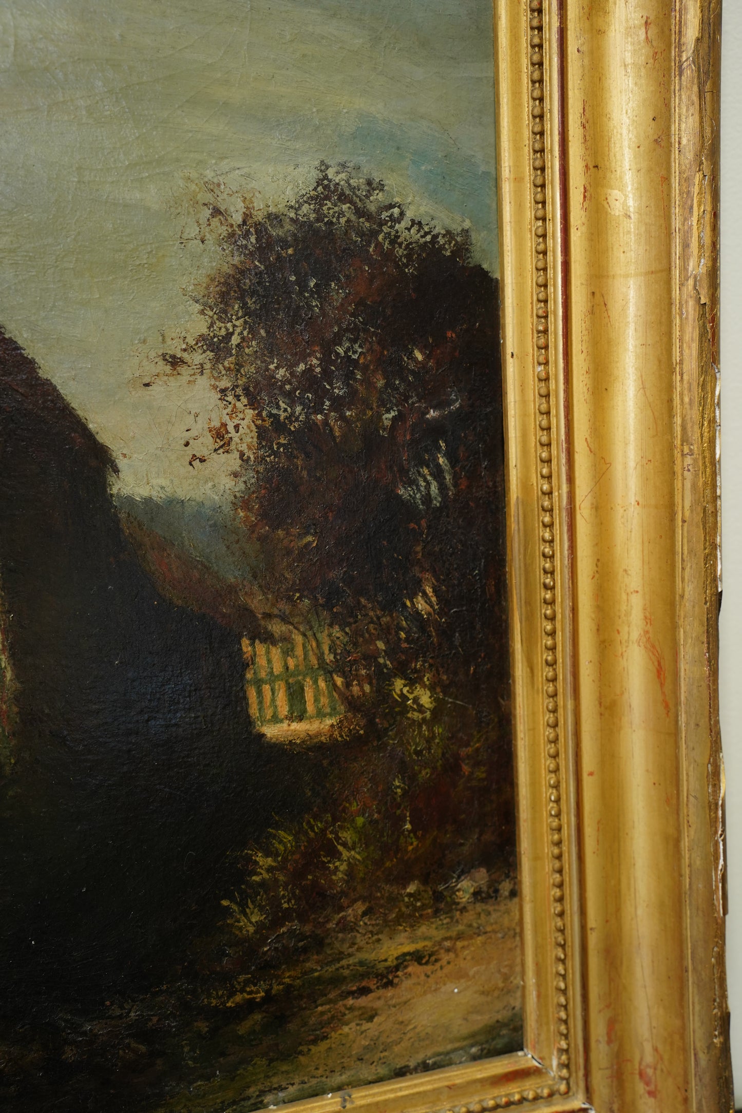 Antique European Oil Painting Cottage Landscape, Normandy Style