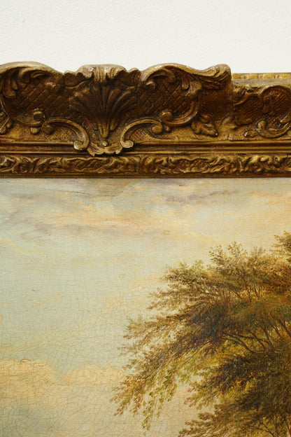 Antique British Cow Oil Painting Lake Landscape, Circa 1875