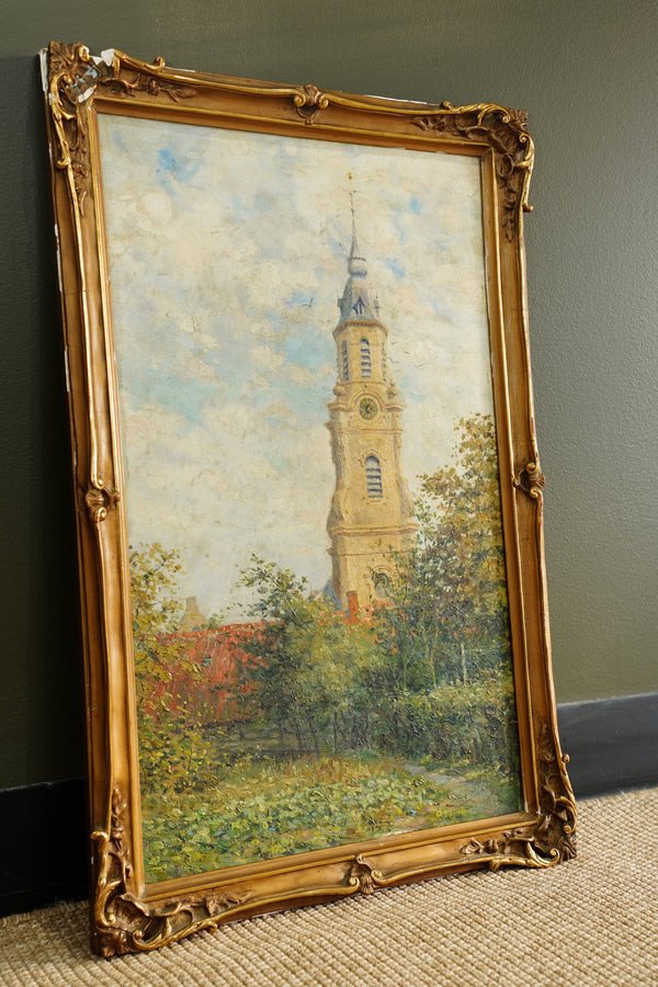 Antique Belgian Church Oil Painting, Signed A. Barth secondary view