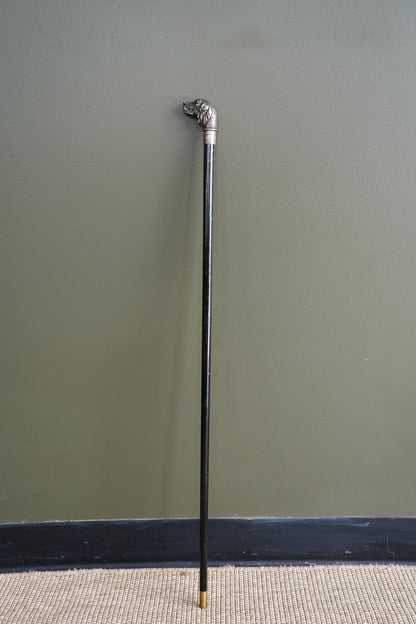 Antique Silver Dog Head Walking Cane, Setter, Circa 1900