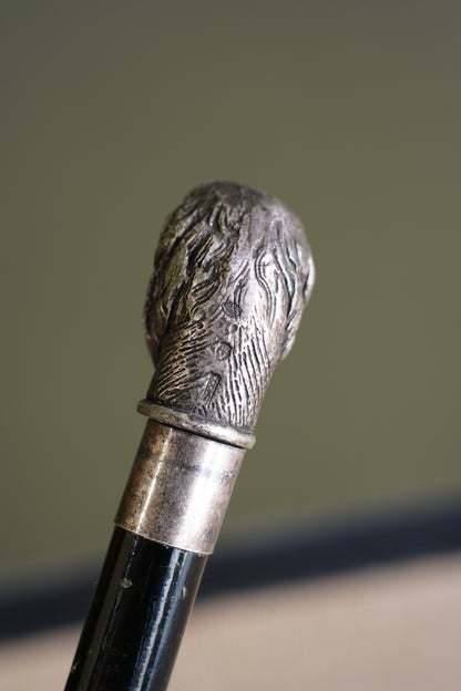 Antique Silver Dog Head Walking Cane, Setter, Circa 1900