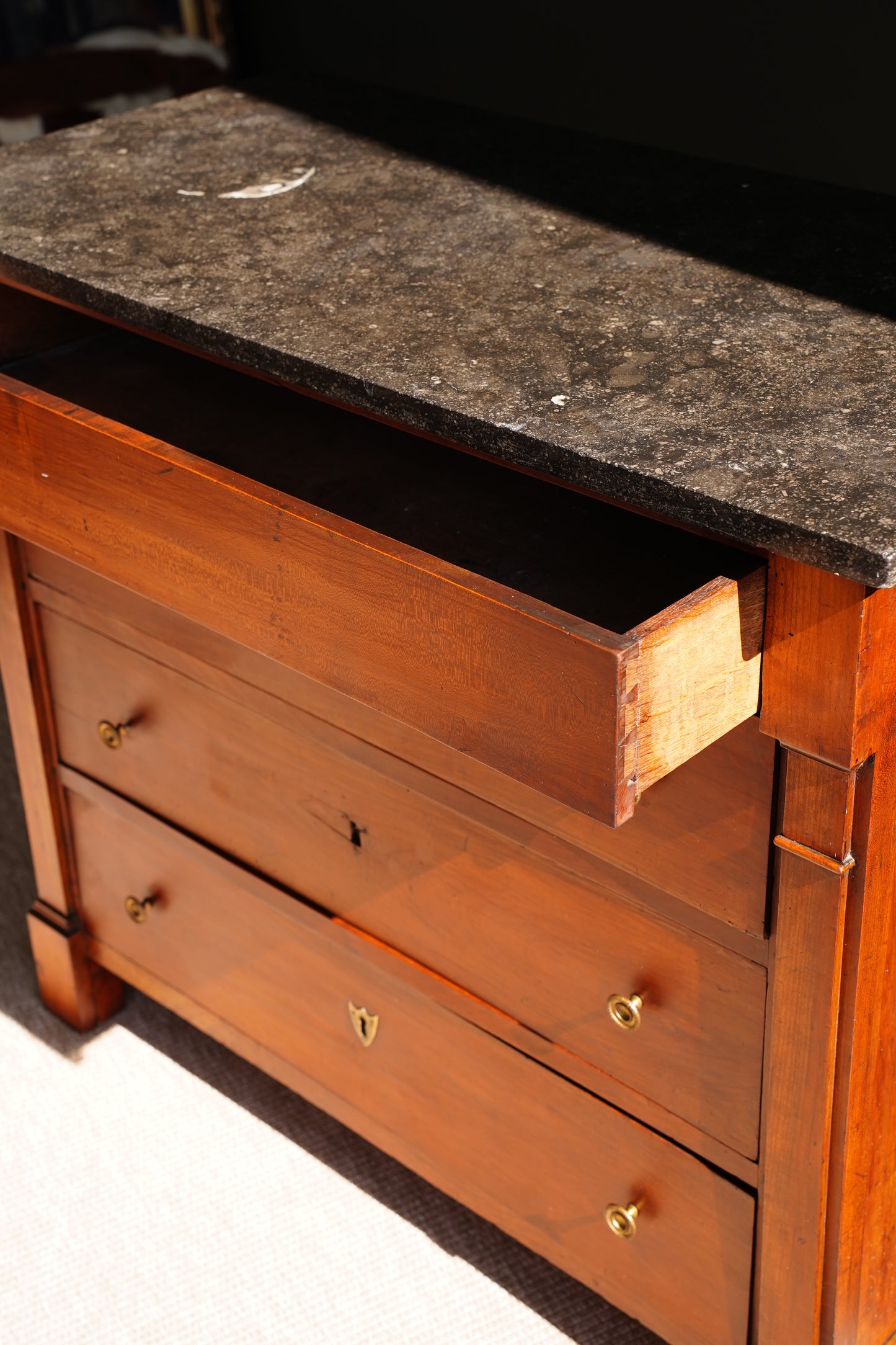 Antique French Empire Walnut Commode with Marble Top