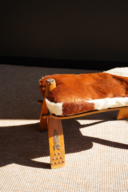 Vintage Cowhide Camel Saddle Stool, Circa 1960s