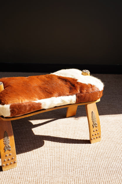 Vintage Cowhide Camel Saddle Stool, Circa 1960s