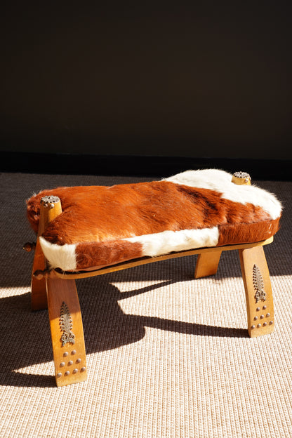 Vintage Cowhide Camel Saddle Stool, Circa 1960s