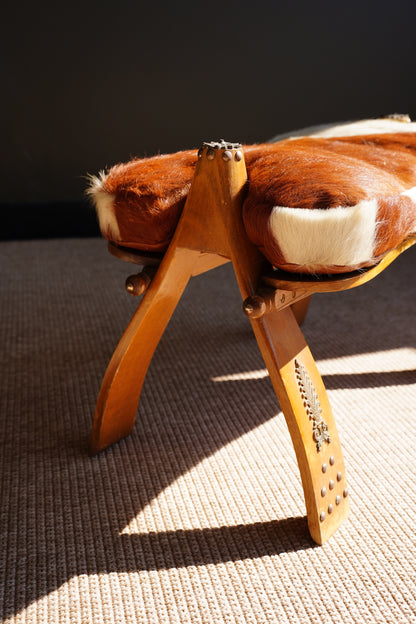 Vintage Cowhide Camel Saddle Stool, Circa 1960s