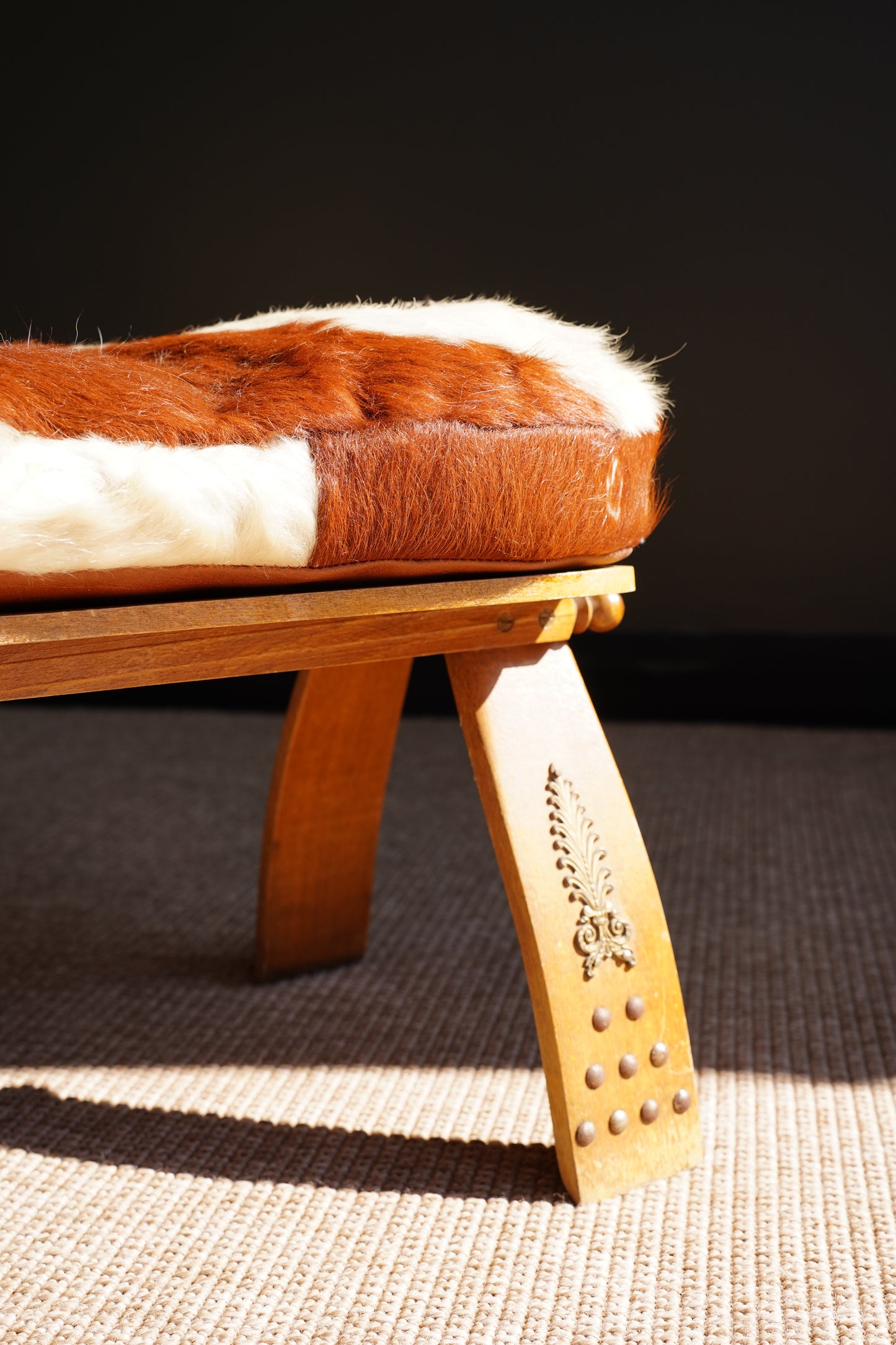 Vintage Cowhide Camel Saddle Stool, Circa 1960s
